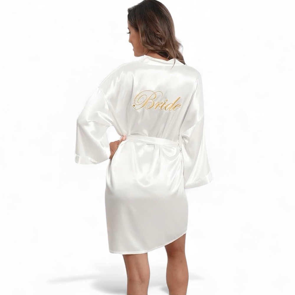 Satin Bride White and Gold Robe